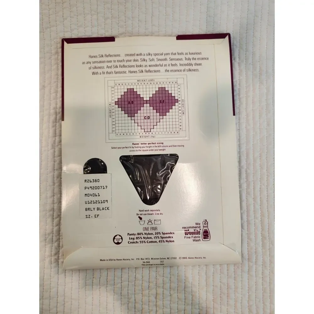 NIB Hanes Silk Reflections Barely Black Sandalfoot Pantyhose EF Sheer Hosiery vt